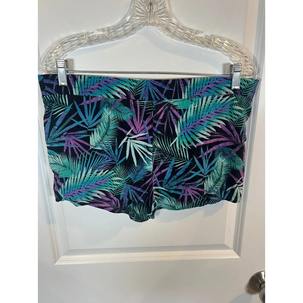 Justice Girls Shorts Tropical Palm Leaf Print Purple Teal Size 16